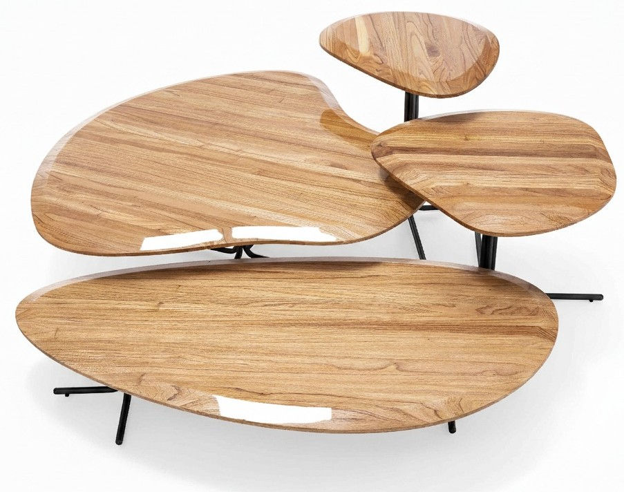 MESAS DE CENTRO | PANTE (SET DE 4) | MADERA TECA BRILLANTE | PATAS GRISES