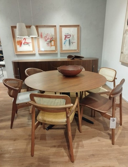Miniatura: SILLA DE COMEDOR | CGS - CARIOCA 04  | MADERA CACAO C/TELA BEIGE | JUNCO NATURAL