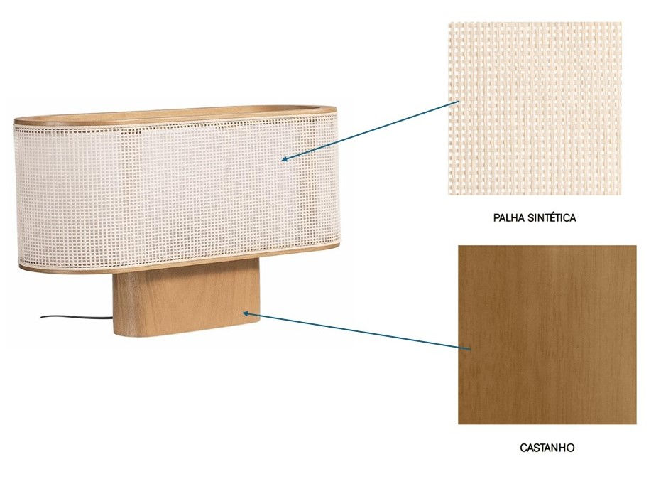 Miniatura: LÁMPARA DE MESA | ML - ELÍPTICO | MADERA CASTAÑO | CÚPULA JUNCO SINTÉTICO