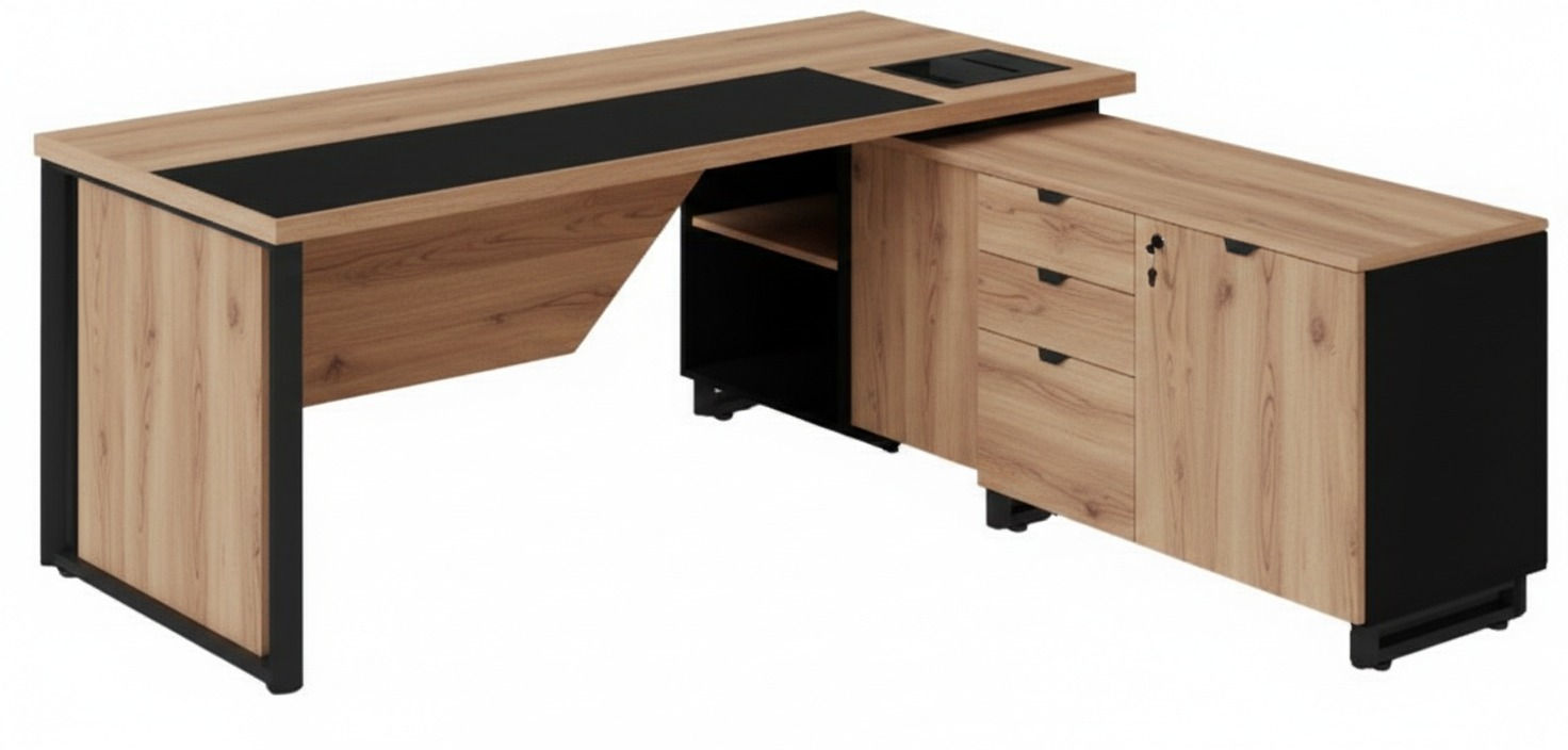 ESCRITORIO C/CREDENZA DERECHA | GW- BOSS 1817 | NOGAL - NEGRO