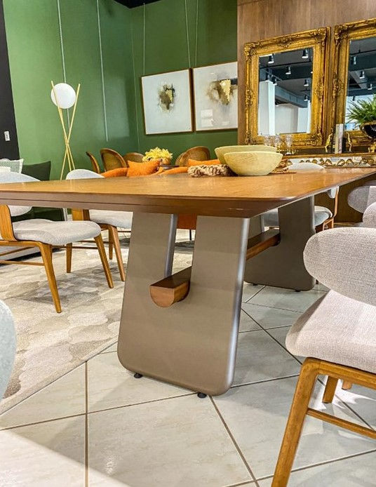 Miniatura: MESA DE COMEDOR | 5384 | BASE EN MADERA BRONCE METALIZADO | TOPE TECA
