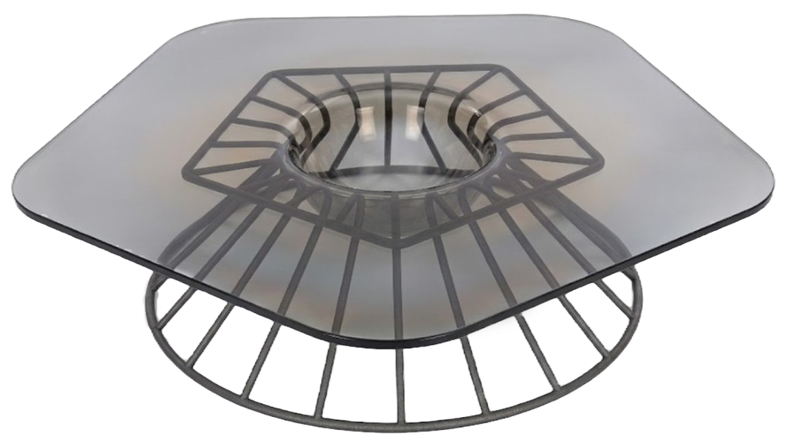 MESA DE CENTRO | CARAMBOLA | BASE METAL GRIS GRAFITO | VIDRIO FUMÉ