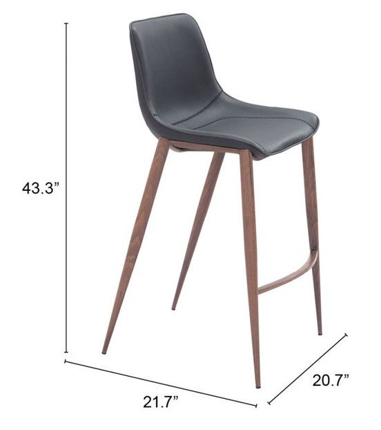 Miniatura: TABURETE DE BAR | Z - MAGNUS | ECO-CUERO NEGRO | ACERO NOGAL