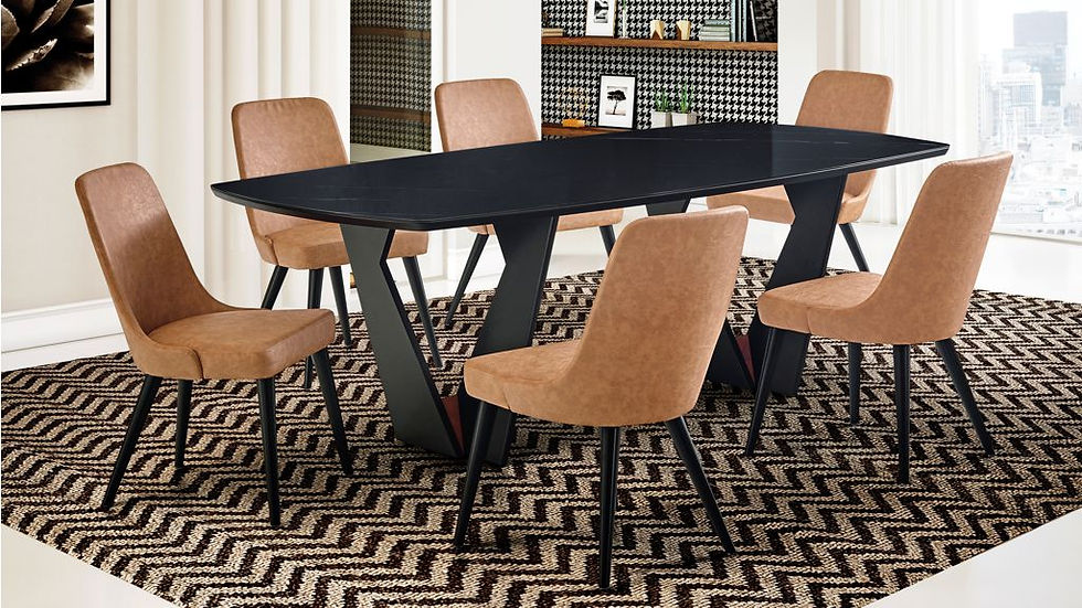 Miniatura: MESA DE COMEDOR | 5315 | MADERA ALMENDRA | VIDRIO BLANCO CARRARA