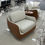 Miniatura: SILLA DE ACENTO | TB - JOQUEI | GIRA Y MECE | 100% CUERO | CARAMELO + OFF-WHITE