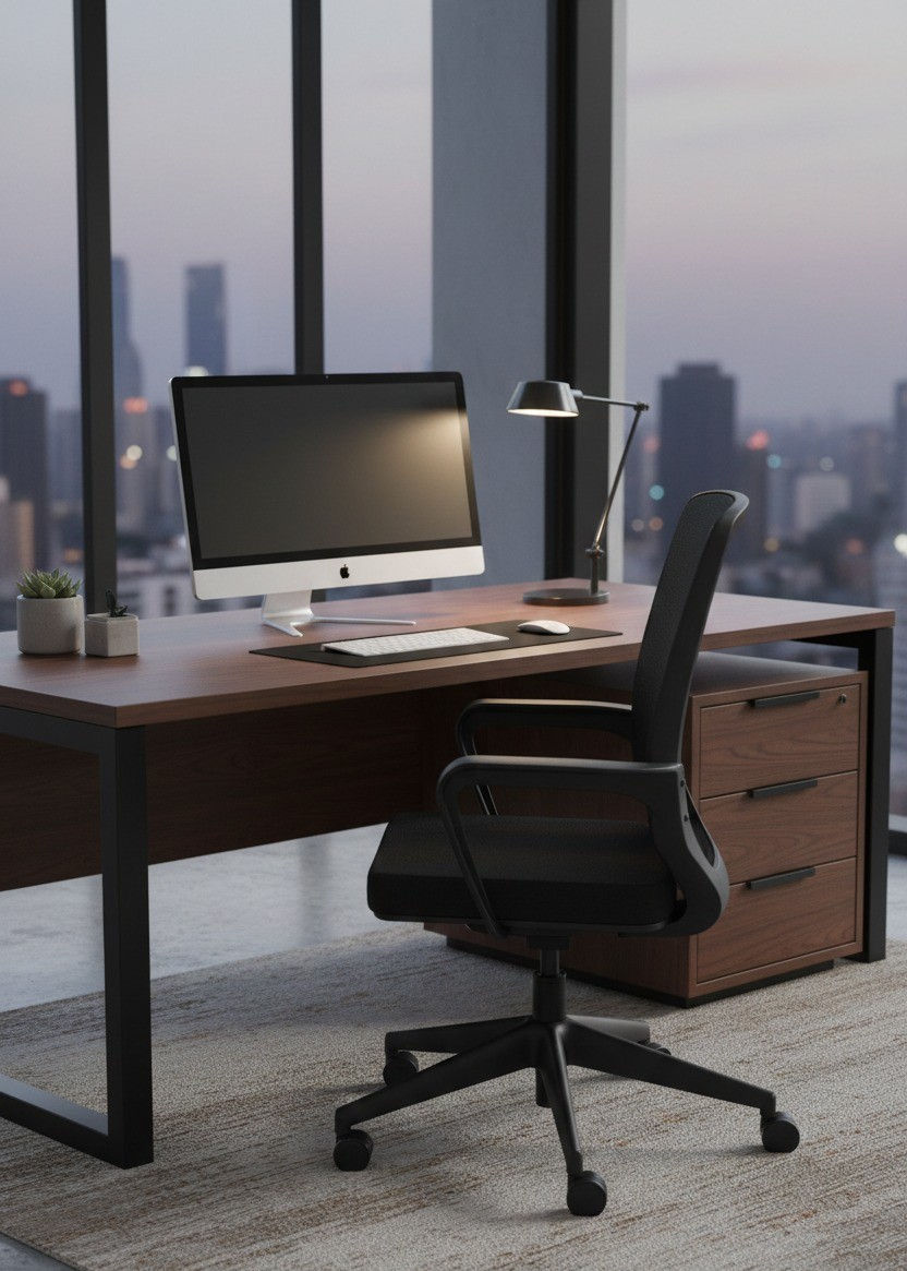 Miniatura: SILLA DE OFICINA | PX - ADRIAN | ESTRUCTURA Y MALLA NEGRA | TAPIZADO VINIL NEGRO