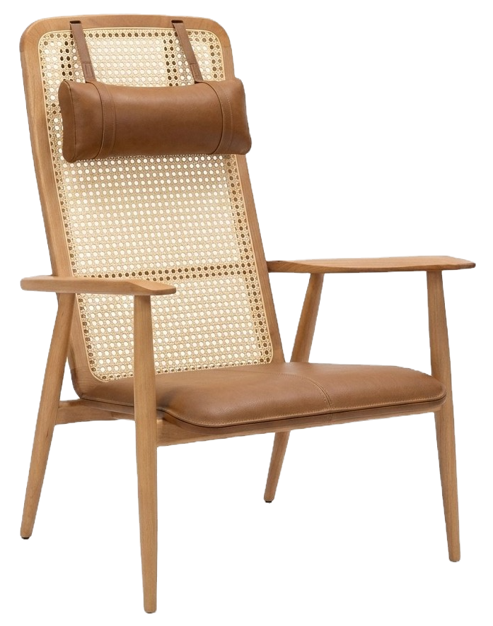 SILLA DE ACENTO | CGS - SERENO | MADERA MIEL | JUNCO NATURAL | CUERO COLOR MIEL