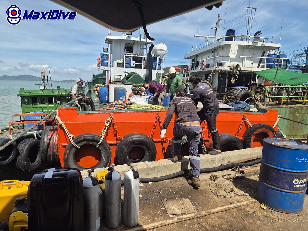 MaxiDive diving team mobilizing equipment for in-water survey at Songkhla Anchorage