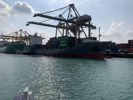 Container vessel in Thailand before propeller polishing and underwater inspection service