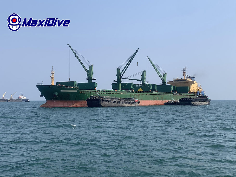 Commercial vessel at Koh Si Chang Anchorage during MaxiDive new speed log installation support in Thailand