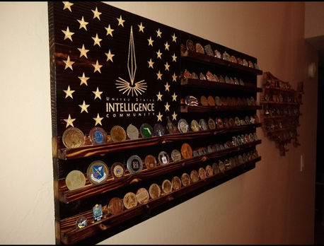 wooden customized American flag challenge coin display