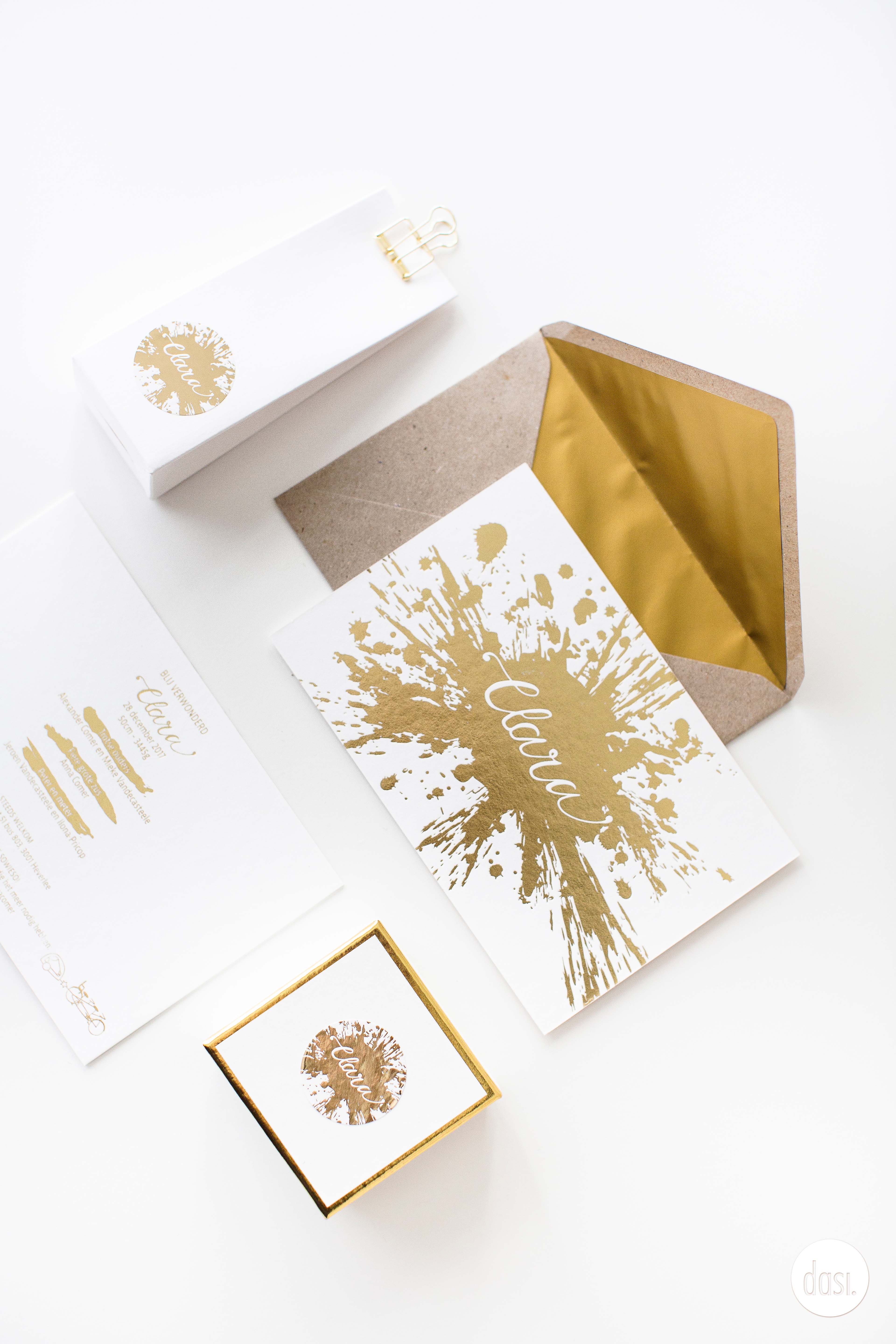Geboortekaartje blinkend folie goud