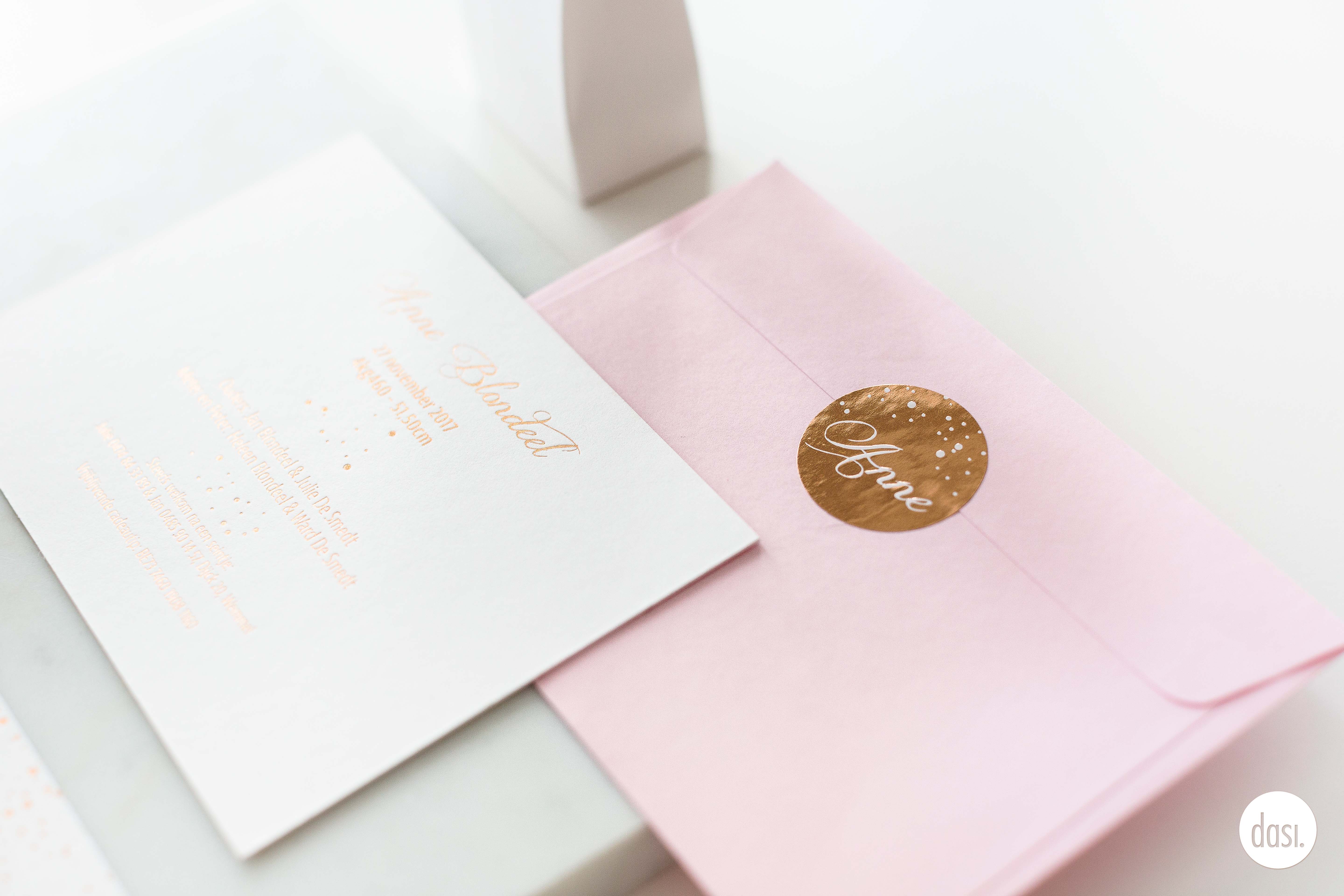 Geboortekaartje folie roosgoud