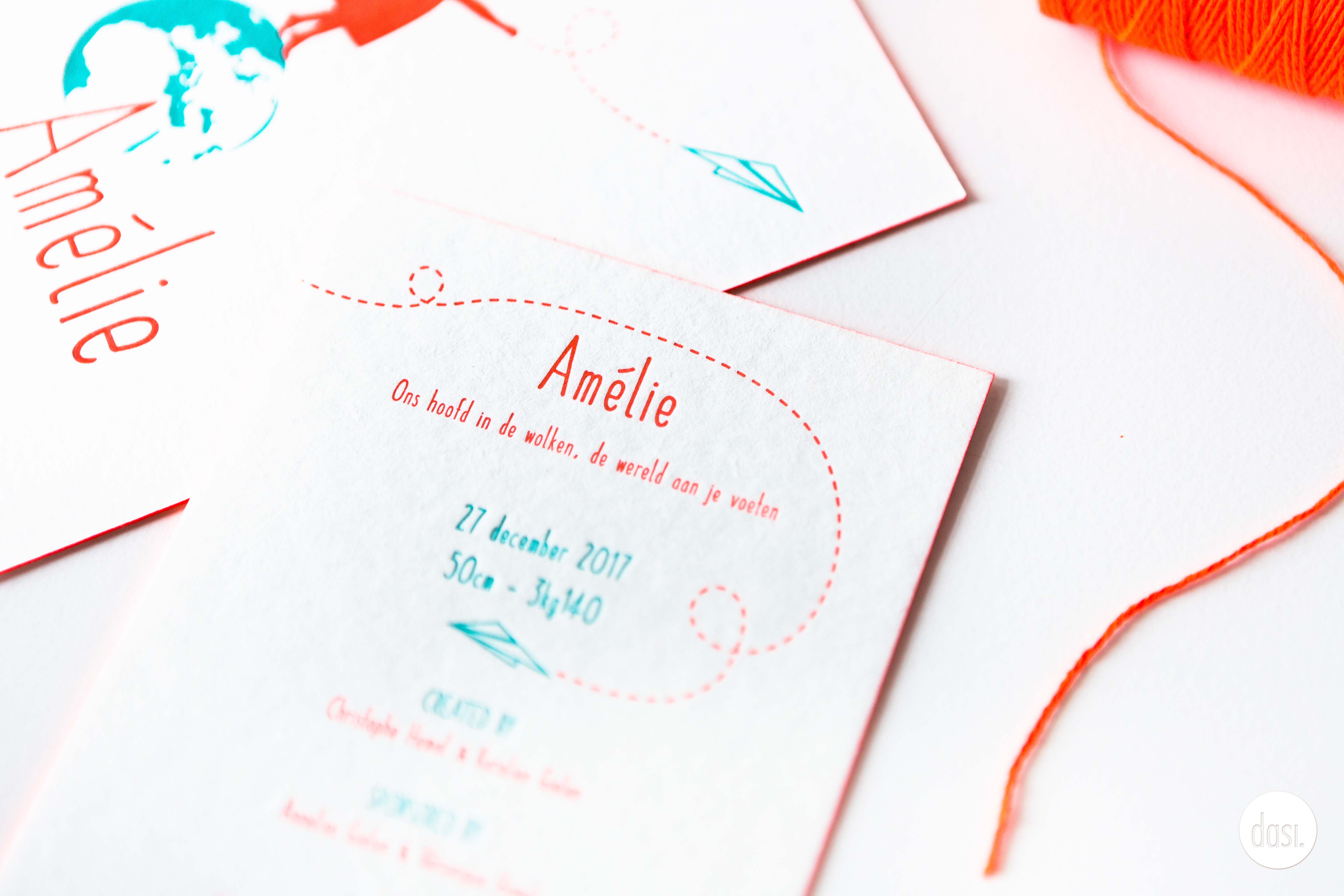 Geboortekaartje letterpress fluo