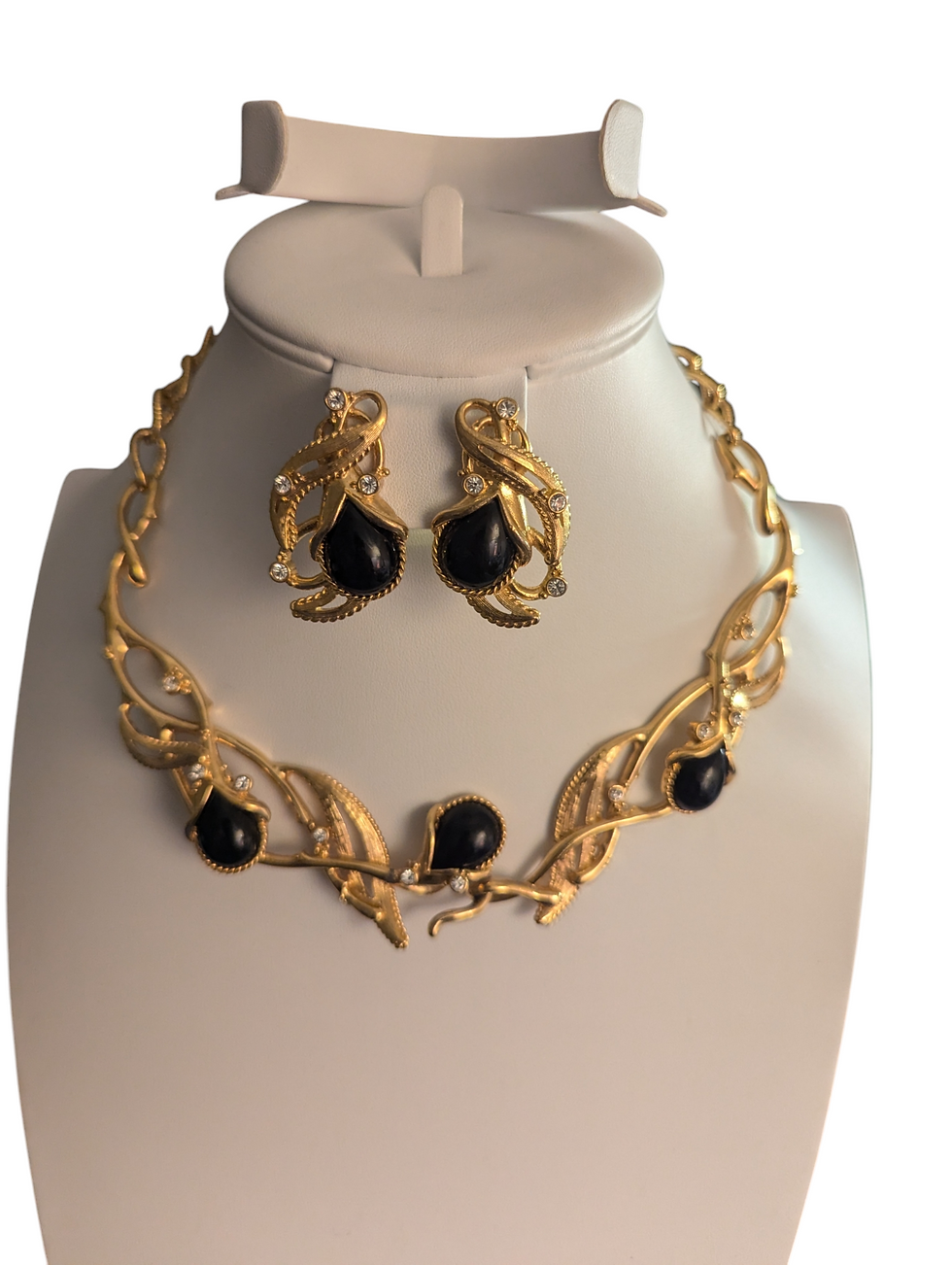 Thumbnail: Jose Maria  Barrera Vintage Gold Toned/Faux Onyx Necklace with Clip-On