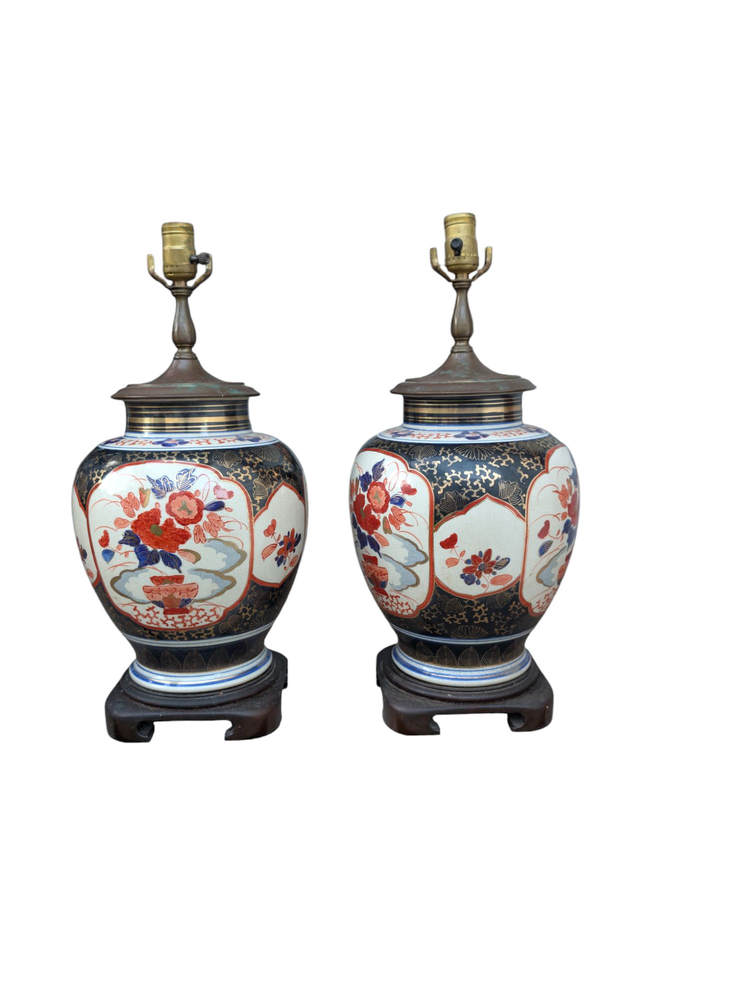 Japanese Imari Chinoiserie Ginger Jar Porcelain Table Lamps