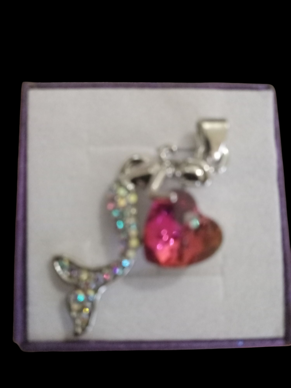 Thumbnail: Hot Pink heart Mermaid Pendant with Necklace 