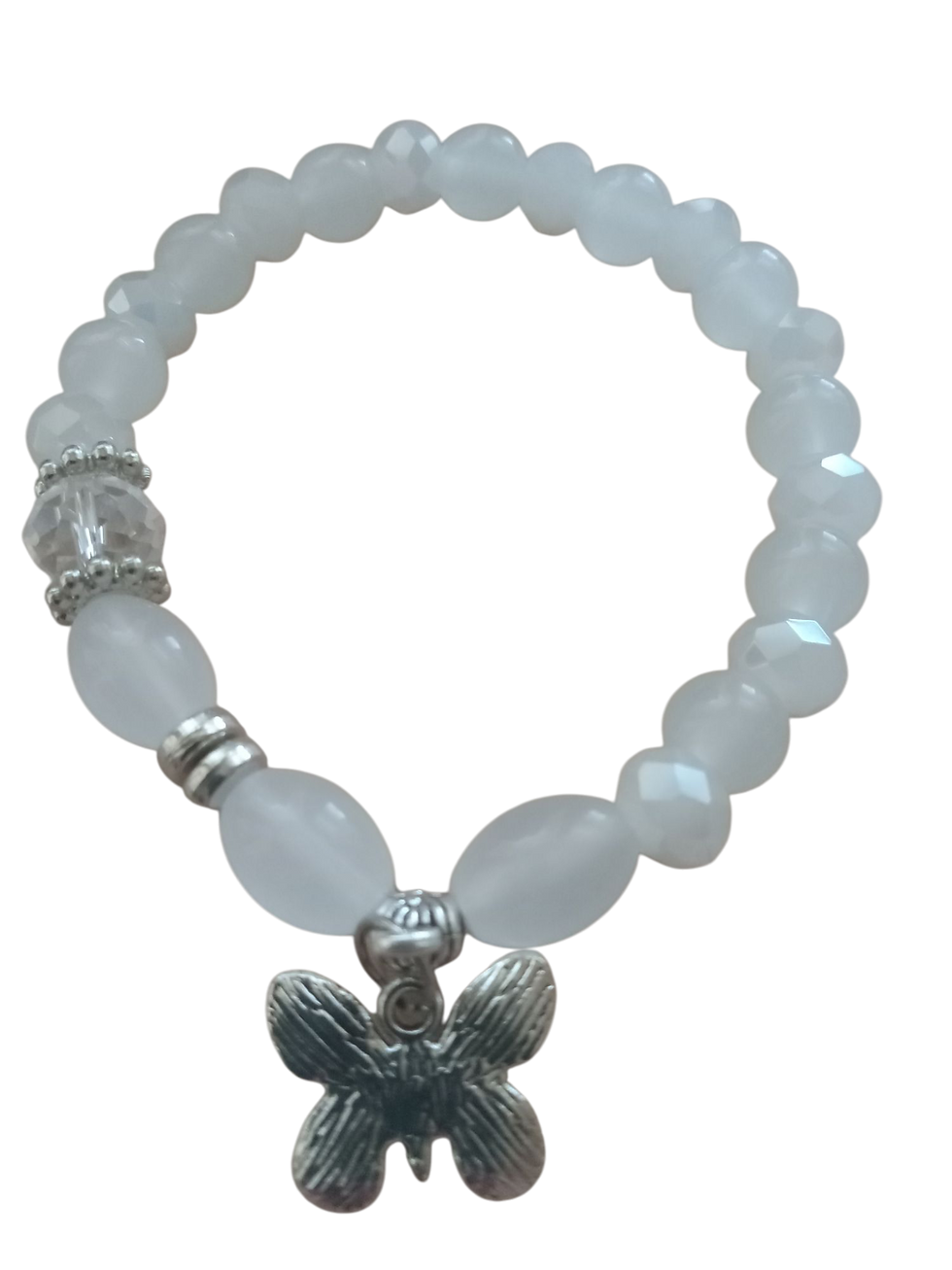 Thumbnail: Pearl Tone Stretch Bracelet with Butterfly Charm 