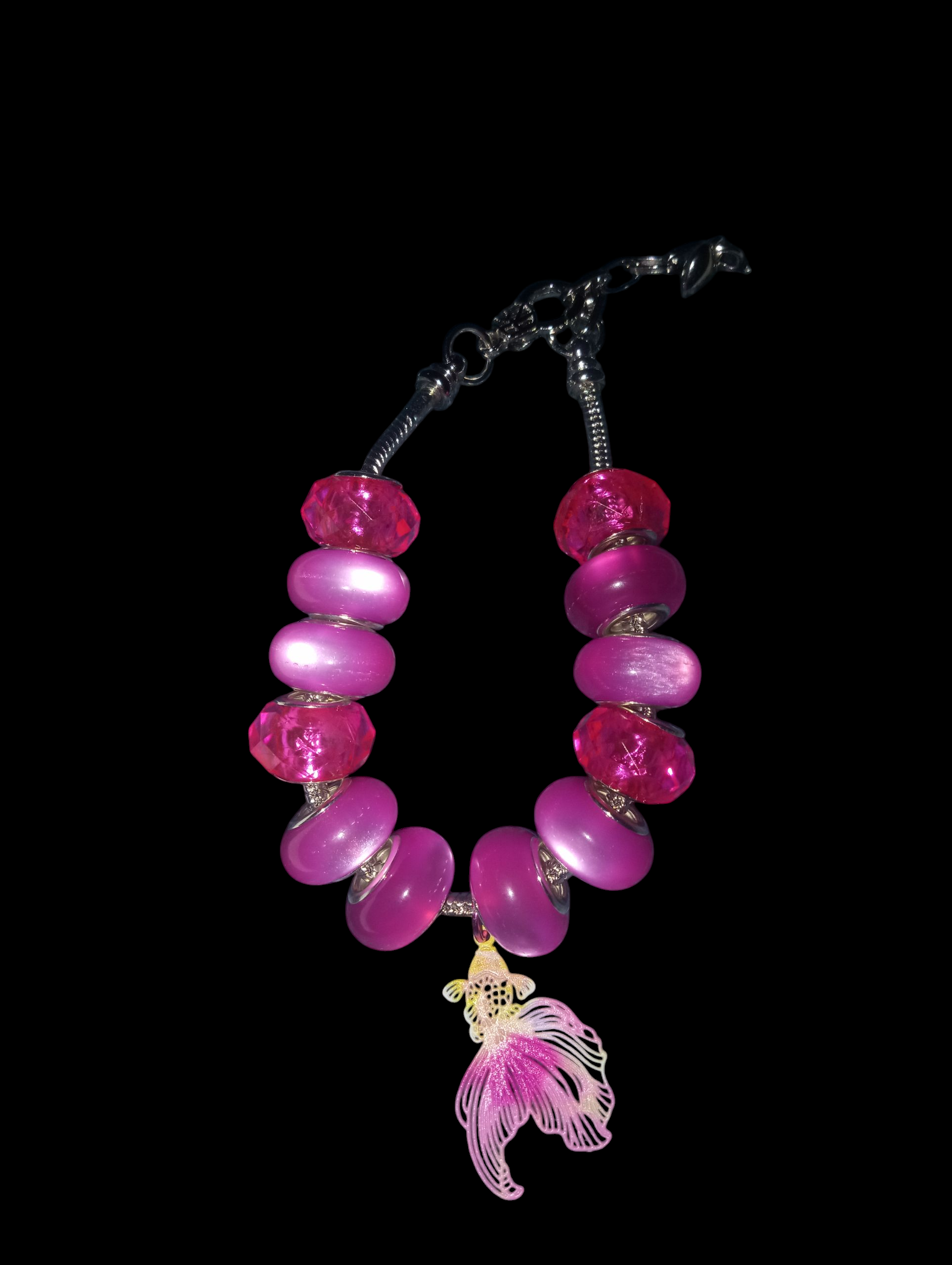 Rasberry  beaded Betta Fish designed charm bracelet