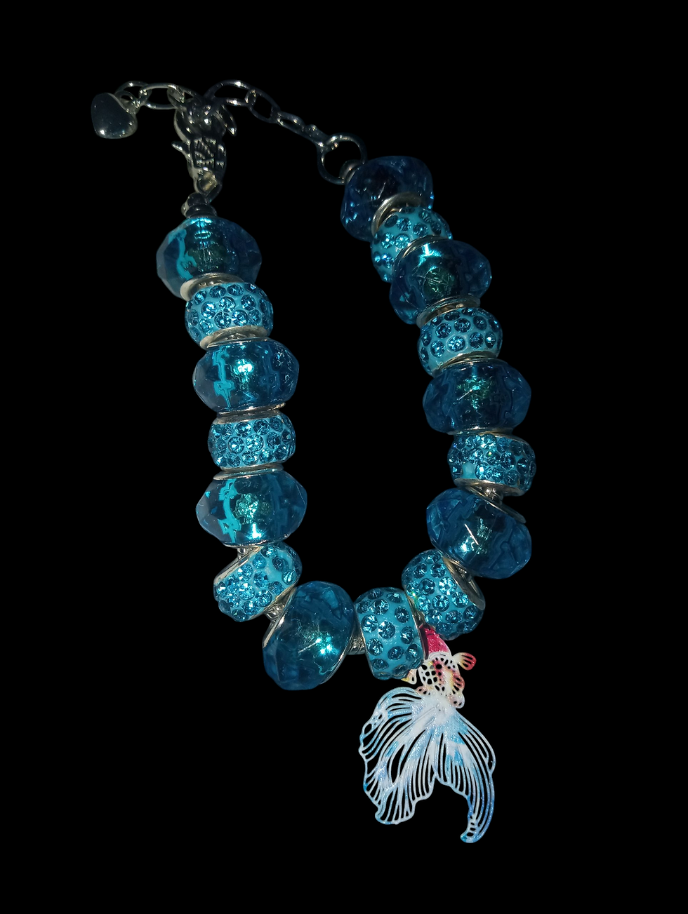Blended Blues with Blue spacers Betta Fish charm Bracelet