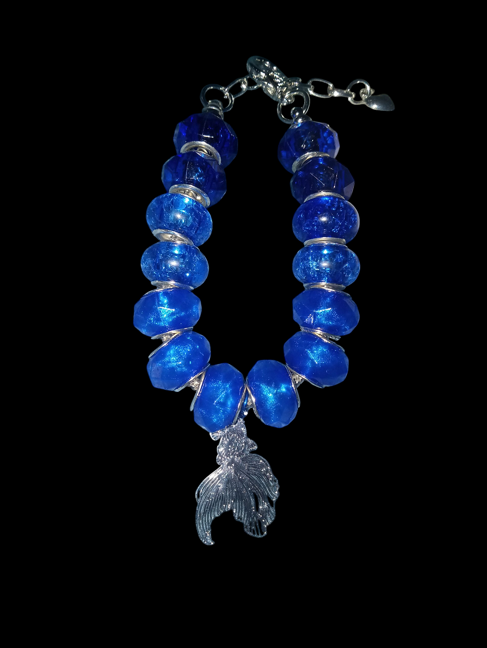 Thumbnail: Dark Blue Betta Fish design with silver charm bracelet 