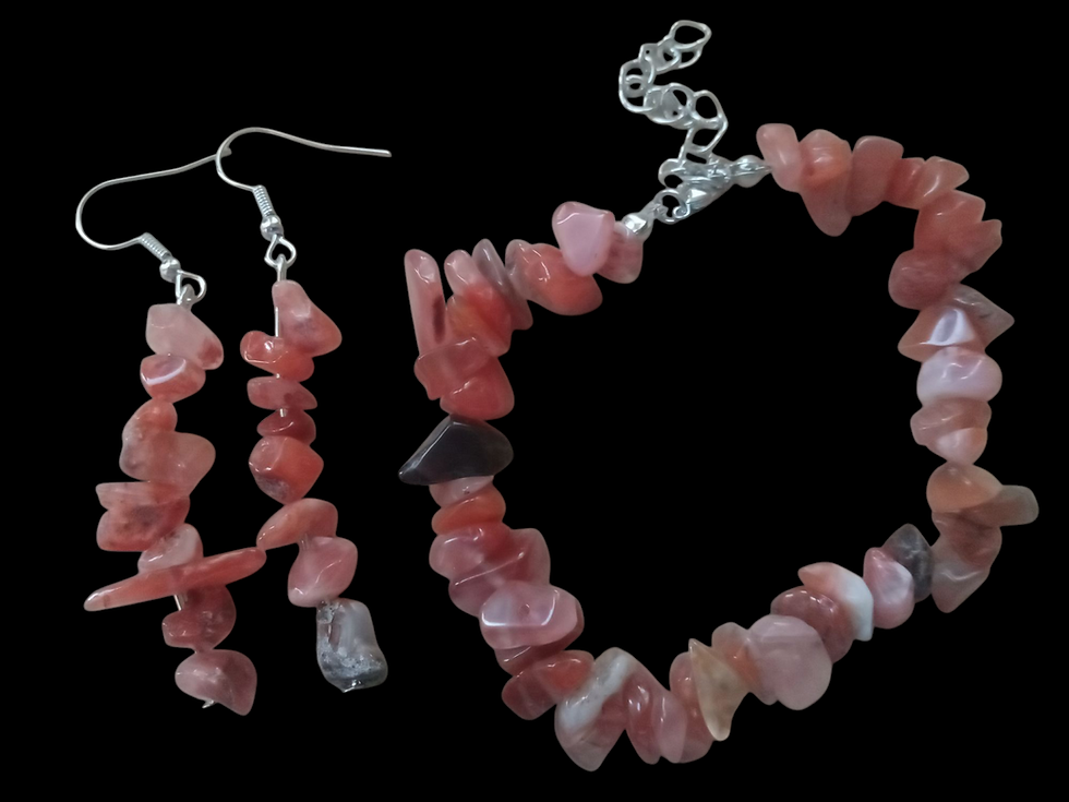 Elegant O's Handcrafted Earth Collection Bracelet and Earrings Set peach Quartz