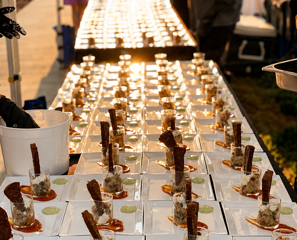 Plated appetizers prepared for a luxury catered event in Steamboat Springs