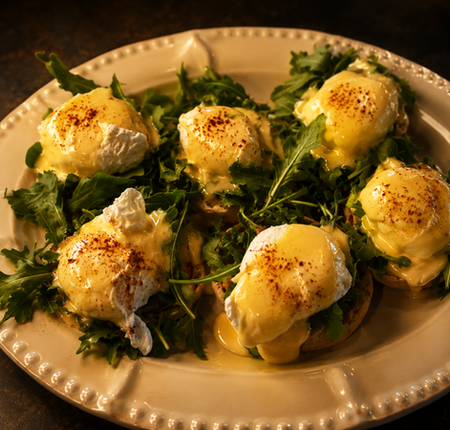 Eggs Benedict prepared by Chef Damon Renfroe for a private brunch in Steamboat Springs