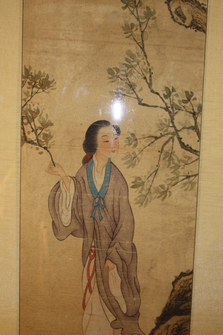 Thumbnail: Chinese Four Panel Painting of Beauties in Gardens