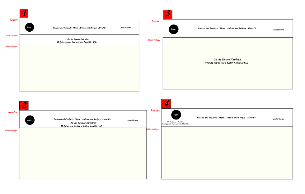 Four seperate mock-ups showing different posible versions of a home page hero image