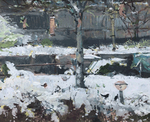 Oil painting called 'Winter Visitors To My Garden' by Tom Coates