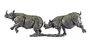 Bronze called "Indian One-horned Rhinos" by Fred Gordon