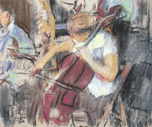 Pastel called "The Young Cellist" by Tom Coates PPNEAC, RP