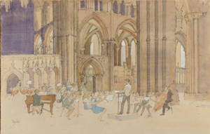 Watercolour called "Concert Rehearsal in Lincoln Cathedral" by Toby Ward