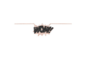 Rose gold pendant on a chain with the word 'WOW!' in a pop art style