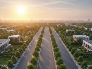 Real estate banner showing residential plots in Lucknow with title “Top Benefits of Buying a Plot”.