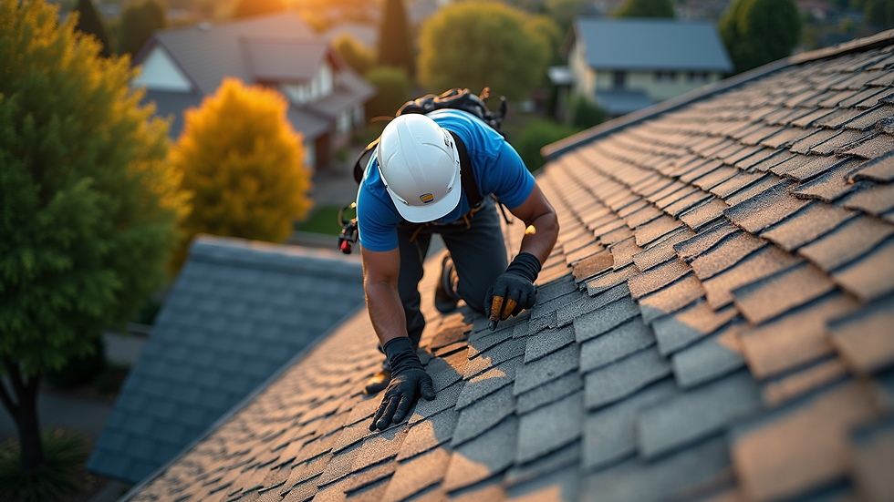High angle view of a roofing crew performing maintenance on a residential roof