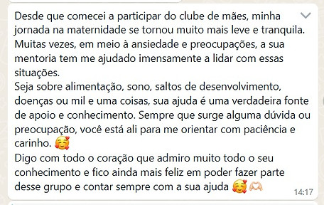 mãe tem excelentes resultados com a mentoria