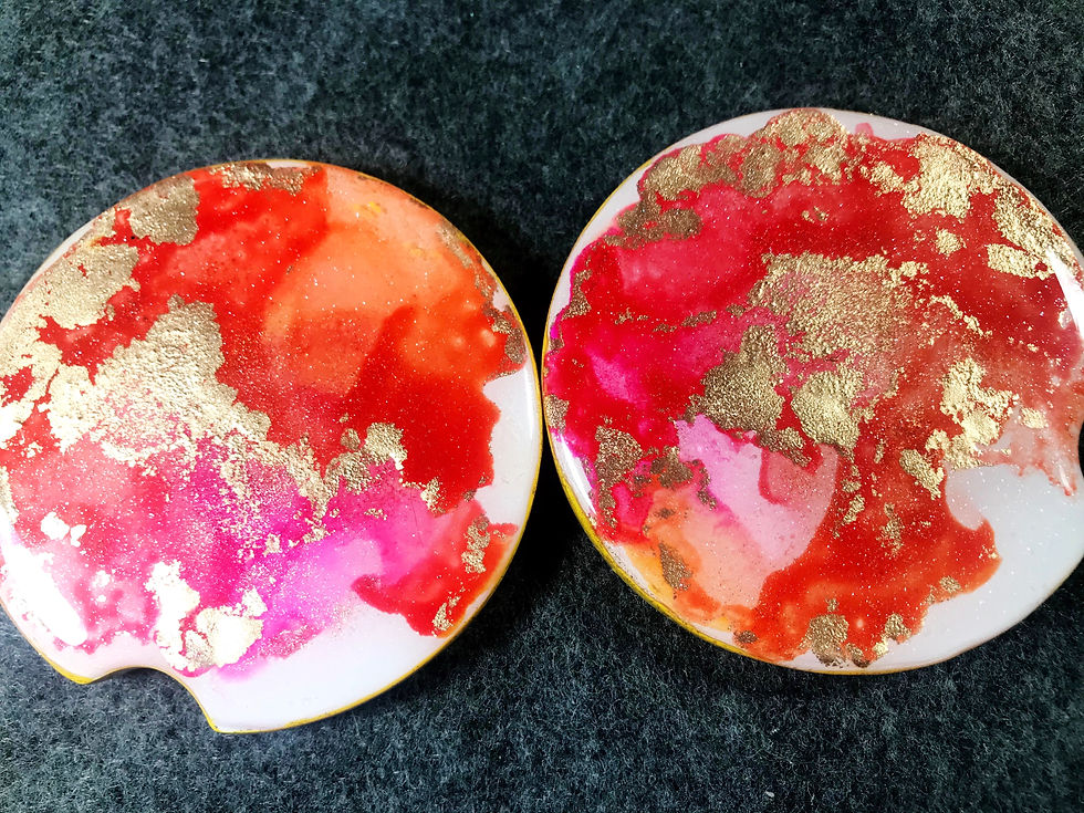 Thumbnail: Pink, Coral Orange & Gold Car Coasters