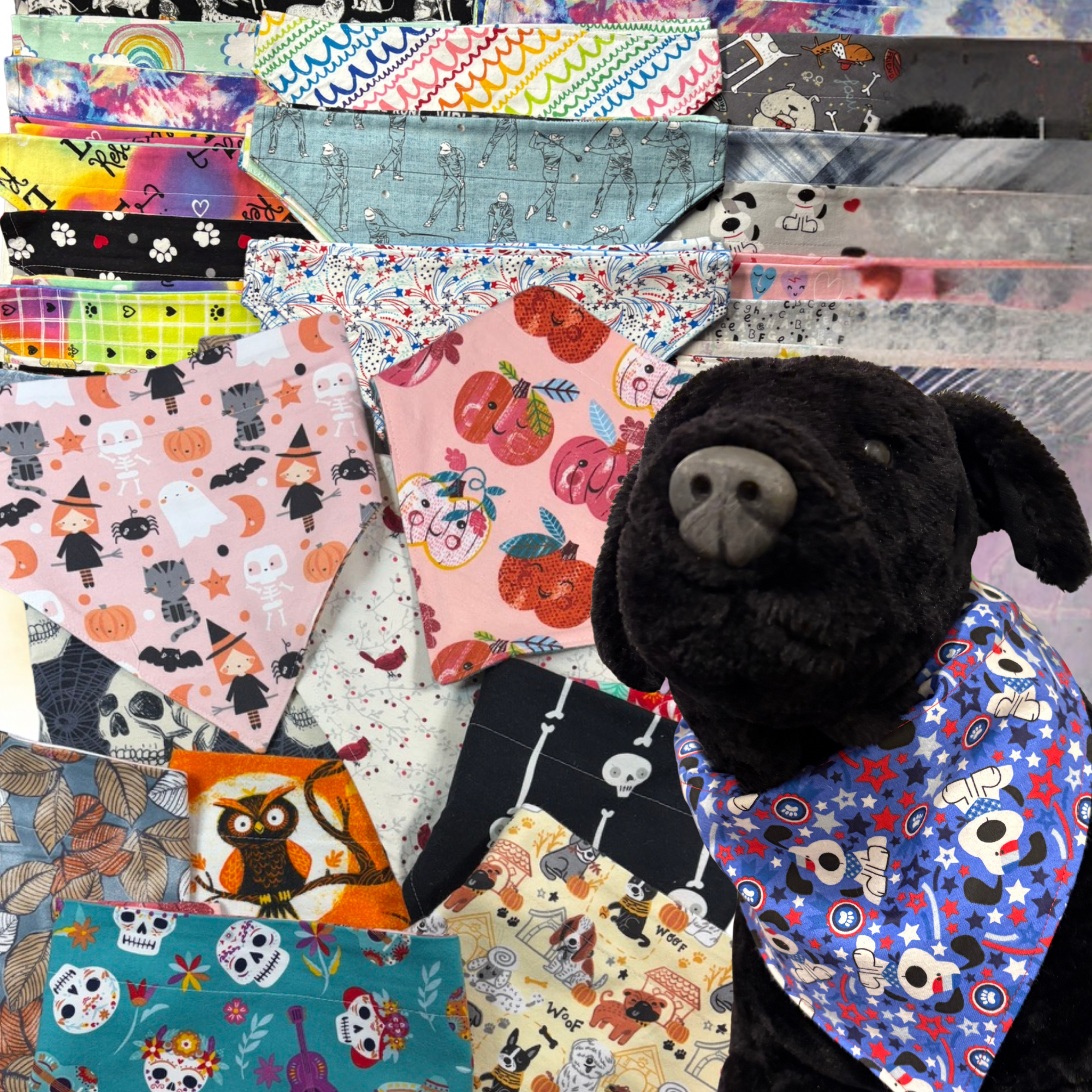 Cotton Flannel Over-the-Collar Dog Bandanas – Seasonal Prints, USA Handm