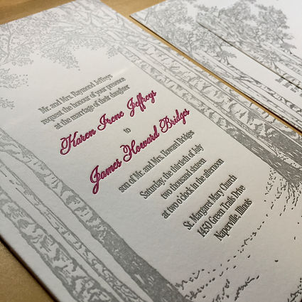 Birch tree themed letterpress wedding invitation, by Lucky Invitations - Chicago.