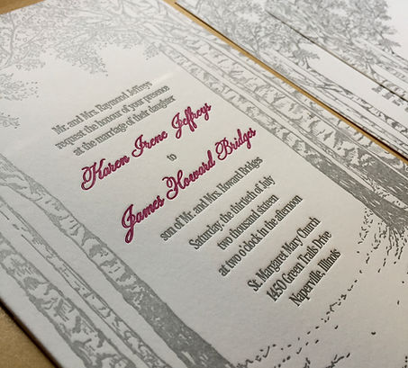 Birch tree themed letterpress wedding invitation, by Lucky Invitations - Chicago.