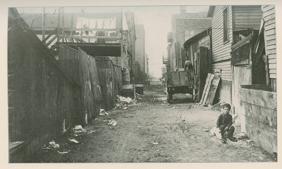 Packingtown, Chicago 1901. Neighbourhood near the Union Stock Yard. SOURCE: Internet Archives (Public Domain)