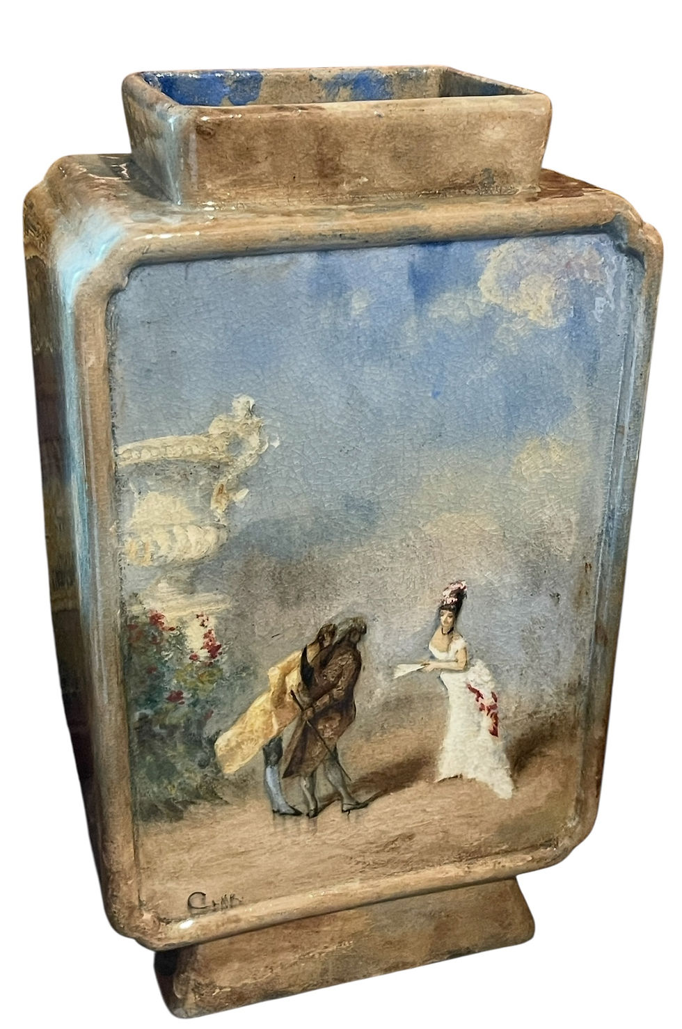 Signed and Hand-Painted Antique Slab Vase by Charles Clair (France, 1860-1930)
