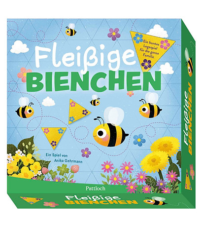 Abbildung eines Legespiels für Familien mit süßen Bienen und einer Blumenwiese