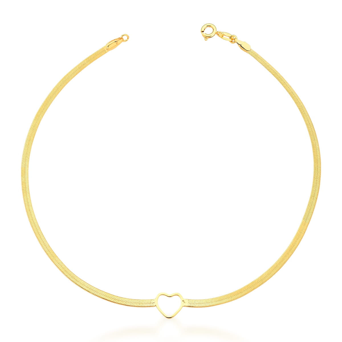 CHOKER EM MALHA LAMINADA LISA E CORAÇÃO VAZADO