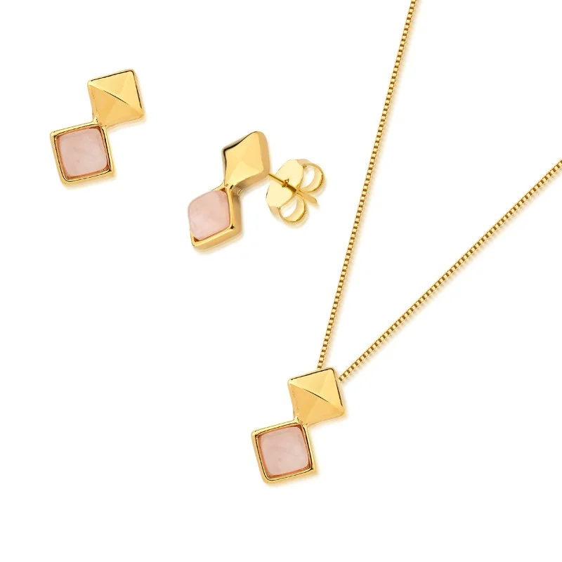 CONJUNTO LOSANGO COM PEDRA NATURAL