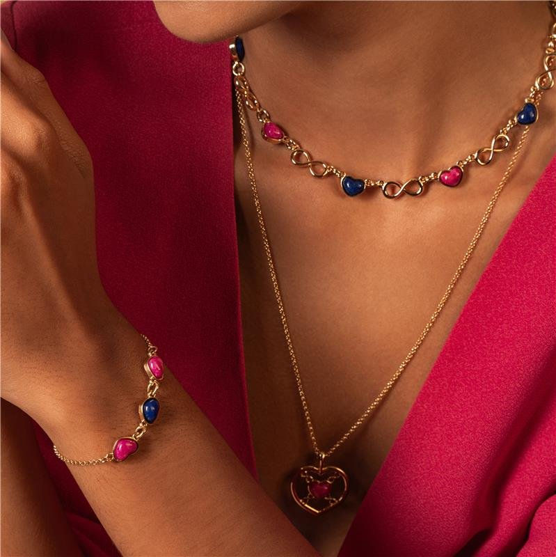 Miniatura: PULSEIRA CORAÇÃO INFINITO COM PEDRA NATURAL
