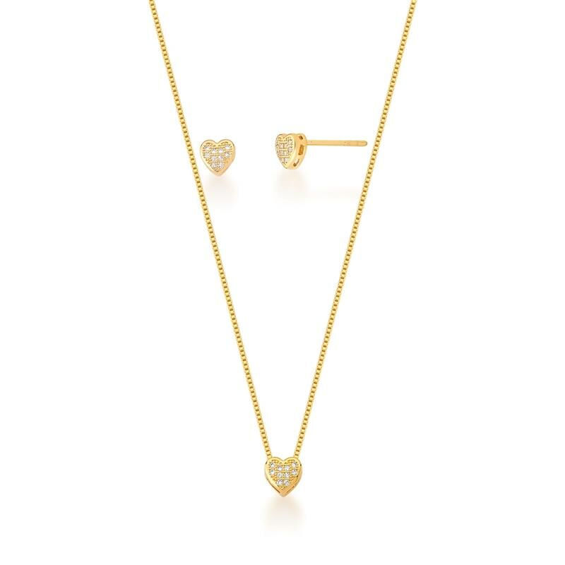 CONJUNTO COM PINGENTE CORAÇÃO COM ZIRCÔNIAS