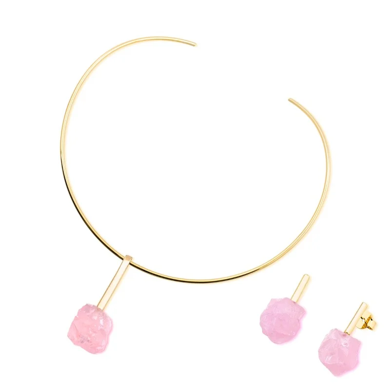 CONJUNTO GARGANTILHA PEDRA NATURAL BRUTA